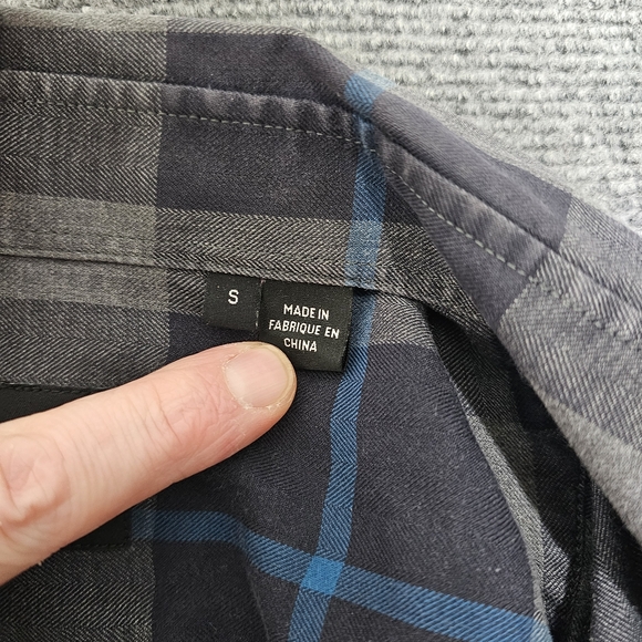 Hugo Boss Slim Fit Blue Gray Plaid Button Up Shirt Mens S Cotton Cashmere Blend - Picture 7 of 12